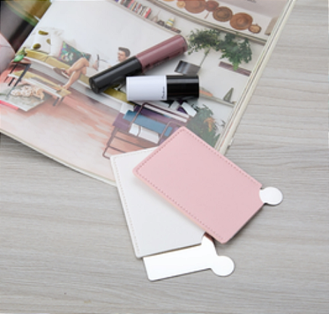 ESPELHO RETANGULAR DE AÇO INOXIDAVEL ESCOVADO - ALÇA DE COURO SINTÉTICO