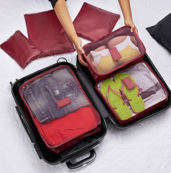 KIT NECESSAIRE VIAGEM COM 6 PEÇAS EM NYLON