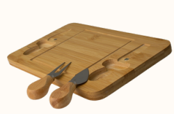 KIT QUEIJO 3 PEÇAS COM TÁBUA DE BAMBU CANALETA