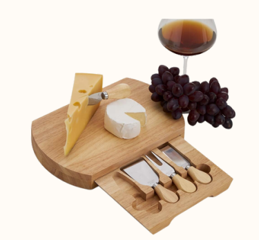 KIT QUEIJO 5 PEÇAS - TÁBUA DE BAMBU COM GAVETA