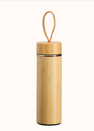 GARRAFA TÉRMICA DE BAMBU E INOX 400ML COM INFUSOR