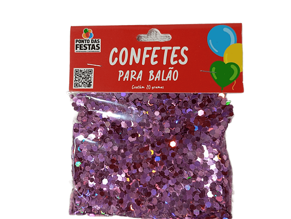Confete para balão Holográfico Hexagonal 3mm 20g com 1 unidade - Cores - Rosa