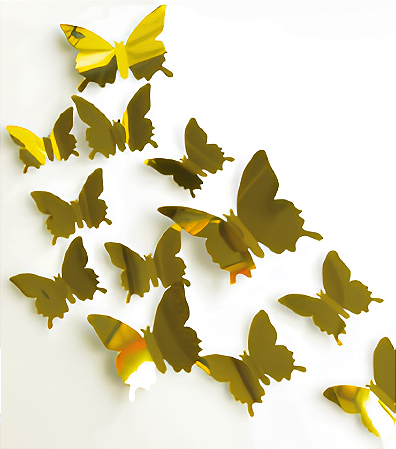 Kit Borboletas Decorativas Metalizada 11,5X11,5cm com 12 unidades - Dourado