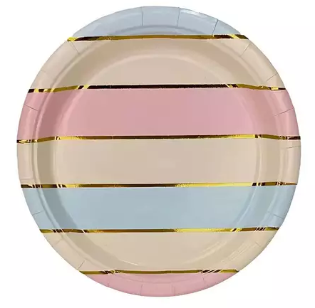 Prato de Papel Arco Iris Lista Metalizada 300g 18cm com 8 unidades - Colorido