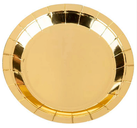 Prato de Papel Metalizado  300g 18cm com 8 unidades - Dourado
