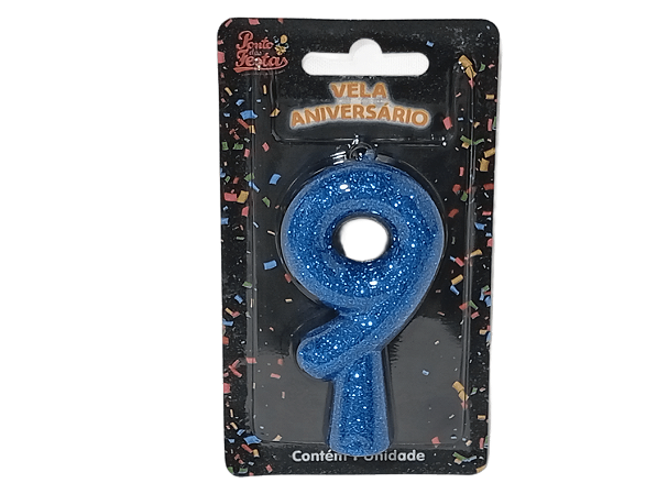 Vela Aniversário Puro Glitter Azul 8cm c/ 1 unid. - Número: 9