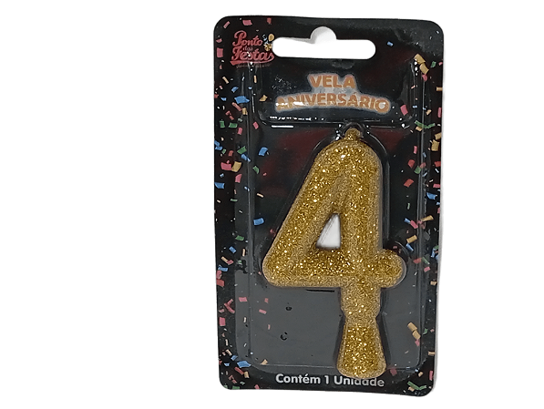 Vela Aniversário Puro Glitter Dourado 8cm c/ 1 unid. Número: 4