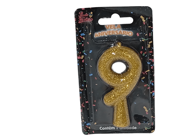 Vela Aniversário Puro Glitter Dourado 8cm c/ 1 unid. Número: 9
