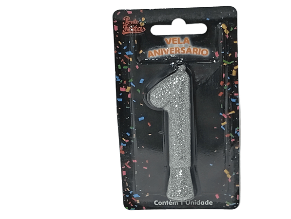 Vela Aniversário Puro Glitter Prata 8cm c/ 1 unid. Número: 1