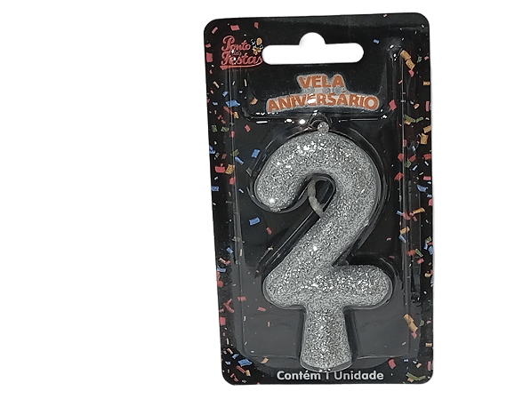Vela Aniversário Puro Glitter Prata 8cm c/ 1 unid. Número: 2