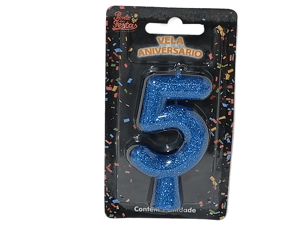 Vela Aniversário Puro Glitter Azul 8cm c/ 1 unid. - Número: 5