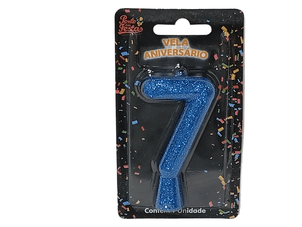 Vela Aniversário Puro Glitter Azul 8cm c/ 1 unid. - Número: 7