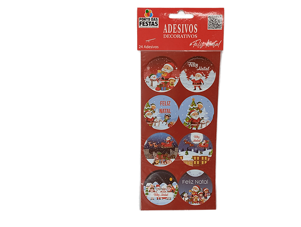 Adesivo Feliz Natal Papai Noel Redondo 4cm c/ 24 unidades