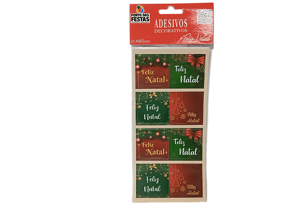 Adesivo Feliz Natal Quadrado 4cm c/ 24 unidades