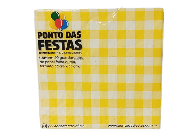 Guardanapo de Papel Dupla Camada Xadrez 33x33cm c/ 20 unidades - Amarelo