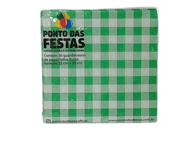Guardanapo de Papel Dupla Camada Xadrez 33x33cm c/ 20 unidades - Verde