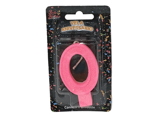 Vela Aniversário Glitter Big Rosa 8cm c/ 1 unid. - Número: 0