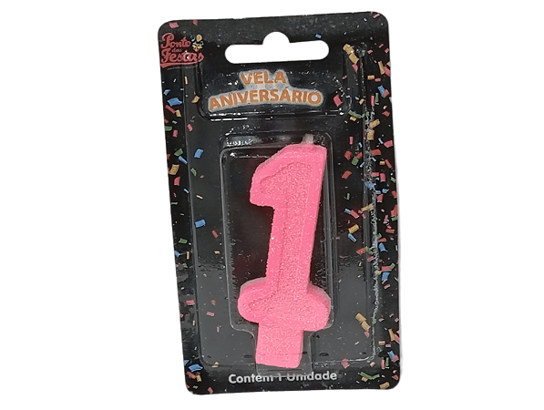 Vela Aniversário Glitter Big Rosa 8cm c/ 1 unid. - Número: 1