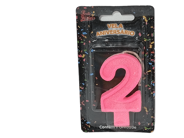 Vela Aniversário Glitter Big Rosa 8cm c/ 1 unid. - Número: 2
