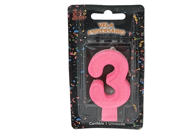 Vela Aniversário Glitter Big Rosa 8cm c/ 1 unid. - Número: 3