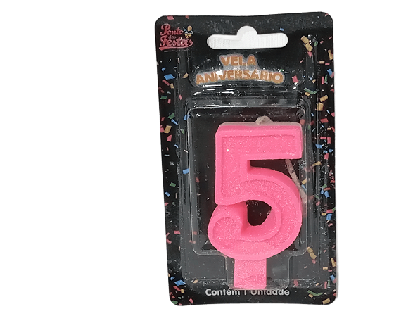 Vela Aniversário Glitter Big Rosa 8cm c/ 1 unid. - Número: 5