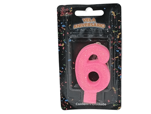 Vela Aniversário Glitter Big Rosa 8cm c/ 1 unid. - Número: 6