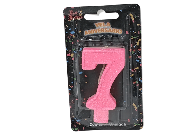 Vela Aniversário Glitter Big Rosa 8cm c/ 1 unid. - Número: 7