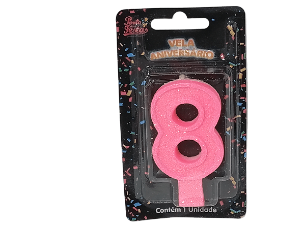 Vela Aniversário Glitter Big Rosa 8cm c/ 1 unid. - Número: 8