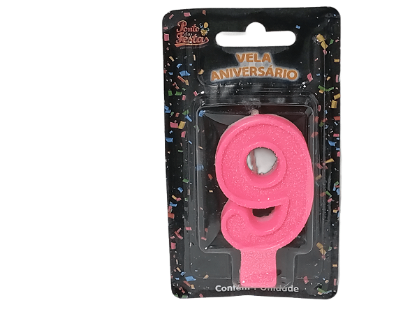 Vela Aniversário Glitter Big Rosa 8cm c/ 1 unid. - Número: 9