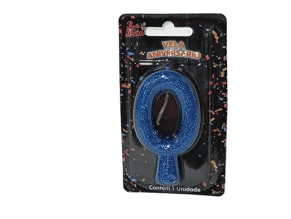 Vela Aniversário Puro Glitter Azul 8cm c/ 1 unid. - Número: 0
