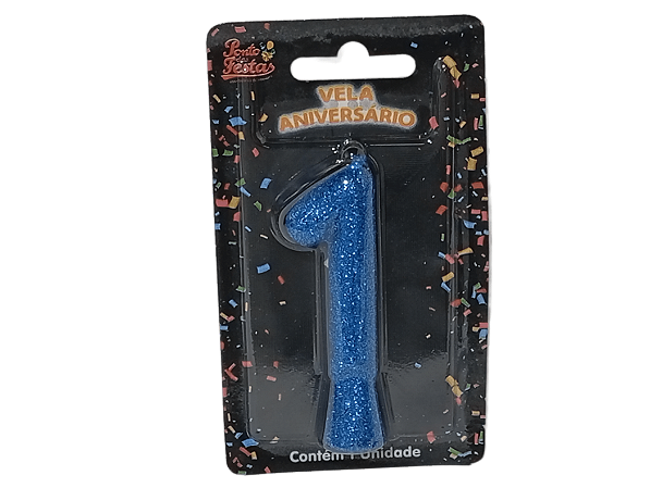 Vela Aniversário Puro Glitter Azul 8cm c/ 1 unid. - Número: 1