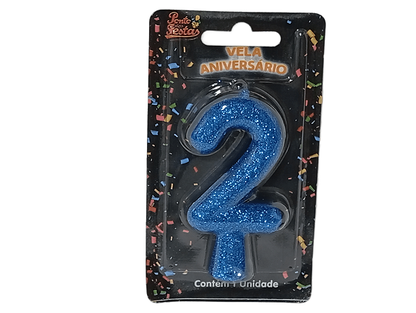 Vela Aniversário Puro Glitter Azul 8cm c/ 1 unid. - Número: 2