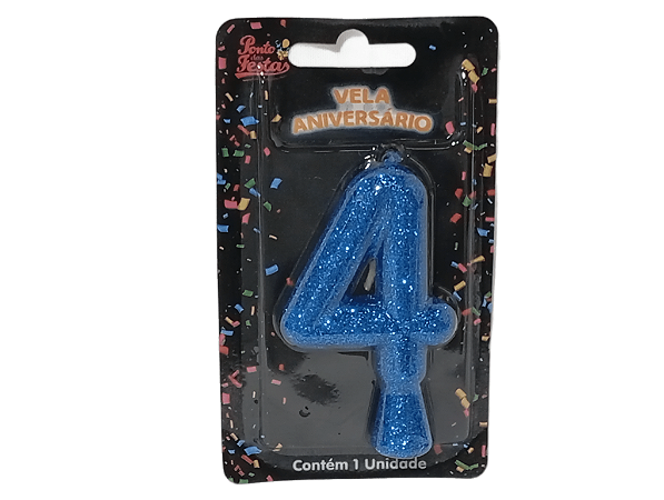 Vela Aniversário Puro Glitter Azul 8cm c/ 1 unid. - Número: 4