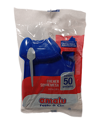 Colher Sobremesa Linha Slim c/ 50 unid.  - Azul Marinho Solido - Amalu