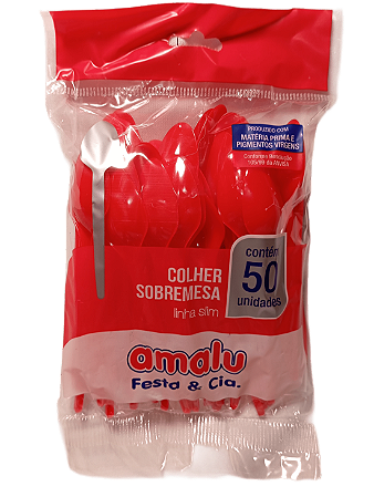 Colher Sobremesa Linha Slim c/ 50 unid.  - Vermelho Sólido - Amalu