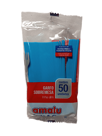 Garfo Sobremesa Linha Slim c/ 50 unid.  - Azul Claro Sólido - Amalu