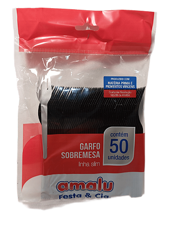 Garfo Sobremesa Linha Slim c/ 50 unid.  - Preto - Amalu