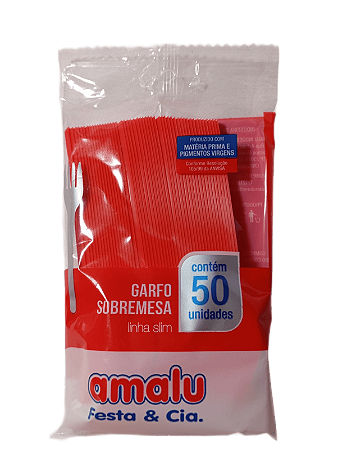 Garfo Sobremesa Linha Slim c/ 50 unid.  - Vermelho Sólido - Amalu