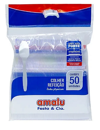 Colher Refeição Linha Premium Extra Forte c/50 unid. - Branco - Amalu