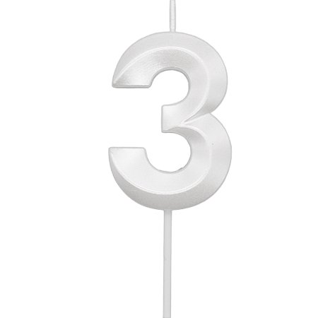 Vela Mini Design Branco Perolizada Número - 3