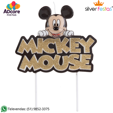 Vela Mickey Colorido Glitter - Dourado