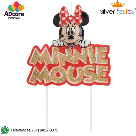 Vela Minnie Colorido Glitter - Dourado