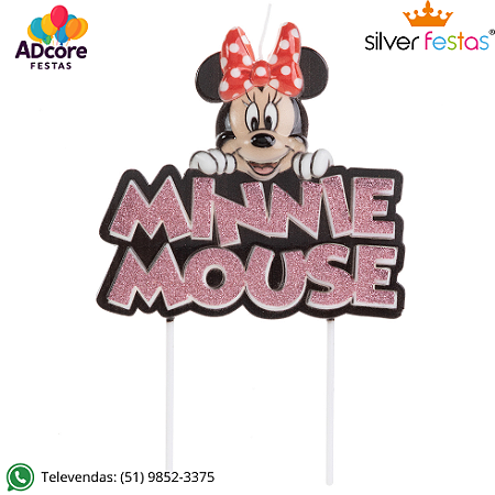 Vela Minnie Colorido Glitter - Rose Gold