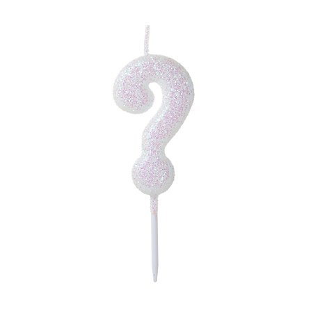Vela Pequena Branca Glitter Número - Interrogação