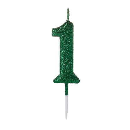 Vela Pequena Verde Glitter Número - 1