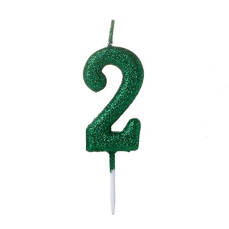 Vela Pequena Verde Glitter Número - 2