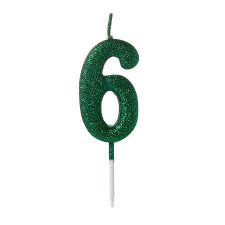 Vela Pequena Verde Glitter Número - 6