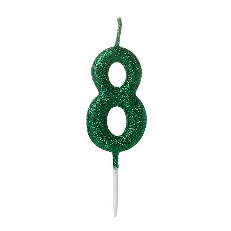 Vela Pequena Verde Glitter Número - 8