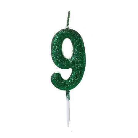 Vela Pequena Verde Glitter Número - 9