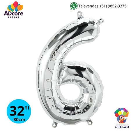 Balão Metálico Número Art-Latex 32" - Art-Latex - Prata - 6